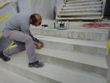 Product training at Synfola® GmbH Concrete cosmetic at stairsteps and exposed concrete facades
